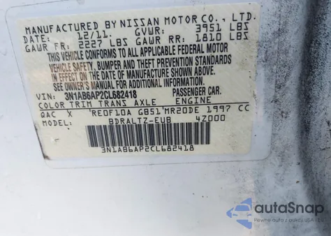 2012 Nissan Sentra 2.0 S from USA, damaged, VIN 3N1AB6AP2CL682418